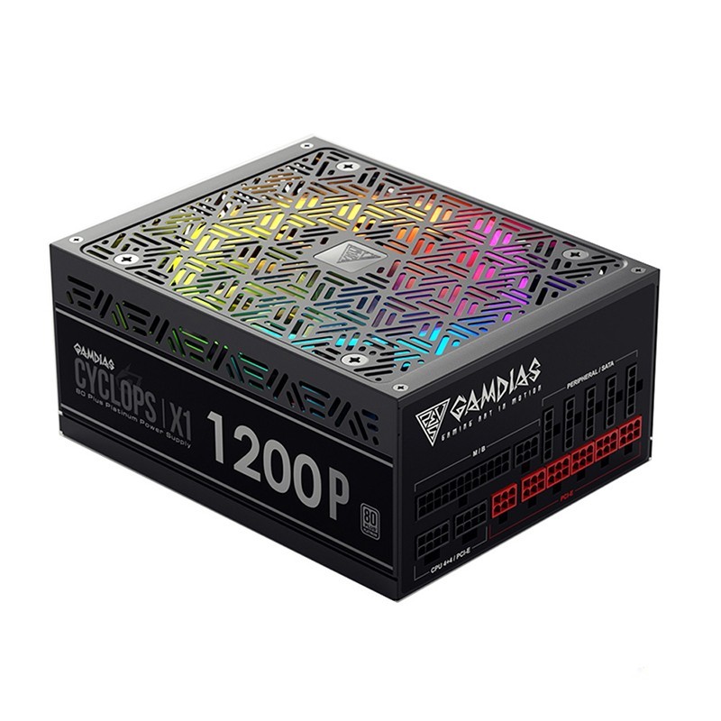 Alimentatore Atx Modulare Gamdias Cyclops X1-1200P RGB 80+ Paltinum 1200w PFC Attivo con Ventola RGB Rainbow 140mm