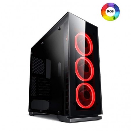 Case Atx Tower Aigo Crystal Black 0.6mm SPCC 4*USB3.0/2.0 3*Fan RGB Halo Front Top & Dual Side Glass