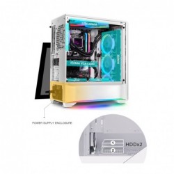 Case Atx Middle Tower Aigo T20 White 0.90MM SPCC 2*USB3.0 2*Strip Rainbow Side Glass