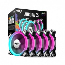 Ventola Aigo Aurora C5 Pro Sync Black (Kit 5pcs con Controller) 1500Rpm Halo Rainbow RGB PWM 120x120x25mm 6Pin Antivibration