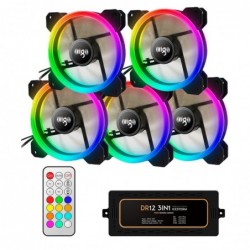 Ventola Aigo DR12 Black (Kit 5pcs con Controller) 1200Rpm 16 LED Dual Halo RGB Rainbow 120x120x25mm 6Pin Antivibration