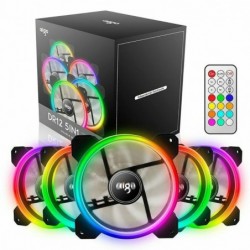 Ventola Aigo DR12 Black (Kit 5pcs con Controller) 1200Rpm 16 LED Dual Halo RGB Rainbow 120x120x25mm 6Pin Antivibration