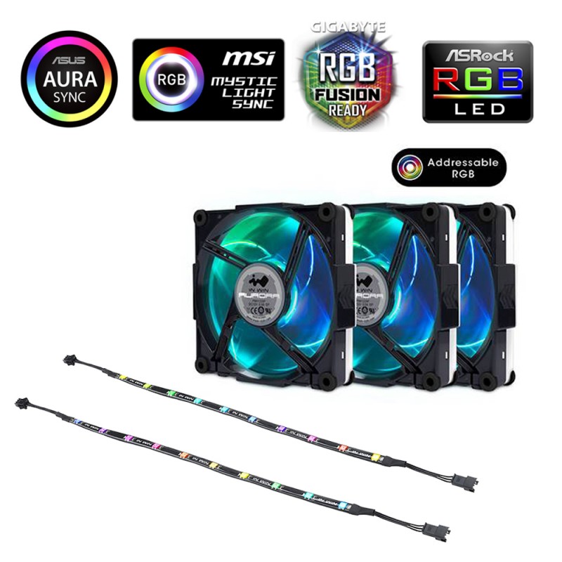 Ventola In Win Aurora White (Kit 3pcs con Controller) 1400Rpm Rainbow Rgb 120mm 6Pin 2*Strip Rainbow Sync 5V