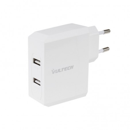 Alimentatore Da Rete Vultech CC-034B Adattator Universale Con 2 Porte Usb (2.4A / 1A) 220V 5V Bianco