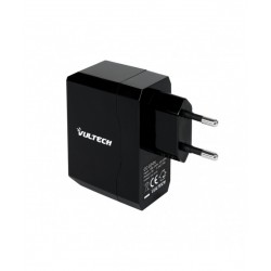 Alimentatore Da Rete Vultech CC-034N Adattator Universale Con 2 Porte Usb (2.4A / 1A) 220V 5V Nero