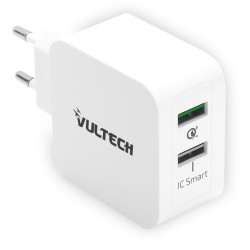 Alimentatore Vultech CC-230QCWH Caricatore da Rete Usb + Quick Charge 3.0 6A 30W