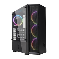 Case Atx Noua Demon T8 Black 0.50MM SPCC 3*USB3.0/2.0 4*Fan Dual Halo Rgb Rainbow Addressable Front Half Mesh Side Glass