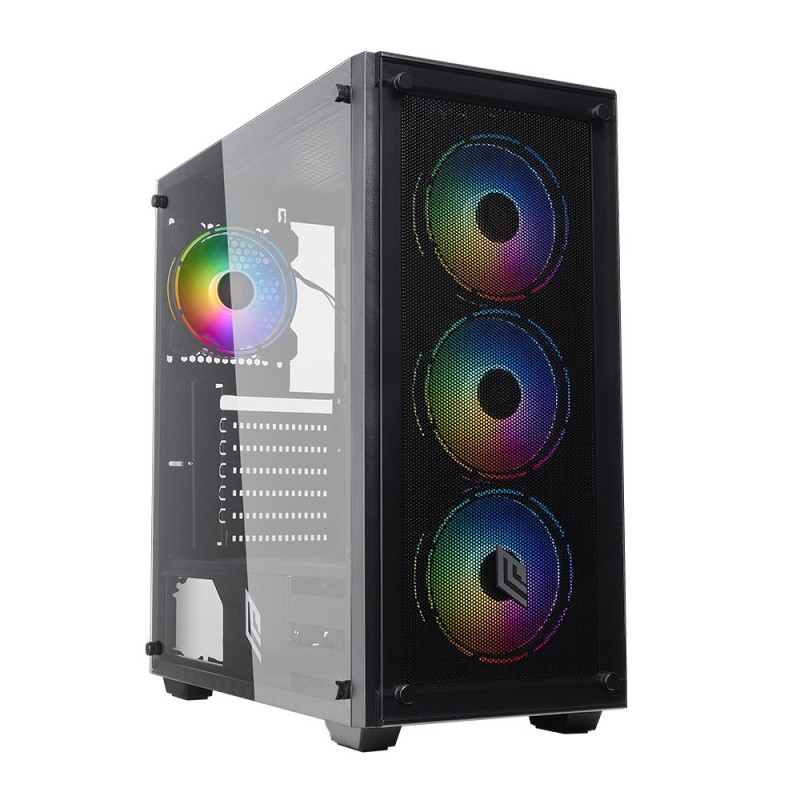 Case Atx Noua Utopia F2 Black 0.70mm SPCC 3*USB3.0/2.0 4*Fan Triplo Halo Slim Rgb Rainbow Addressable Front & Side Glass