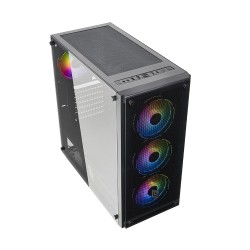 Case Atx Noua Utopia F2 Black 0.70mm SPCC 3*USB3.0/2.0 4*Fan Triplo Halo Slim Rgb Rainbow Addressable Front & Side Glass