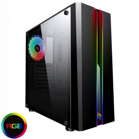 Case Atx Noua Noob X1 Black 0.5MM SPCC 3*USB3.0/2.0 1*Fan 18 Led Rainbow Addressable 2*Strip Rgb Rainbow Side Glass