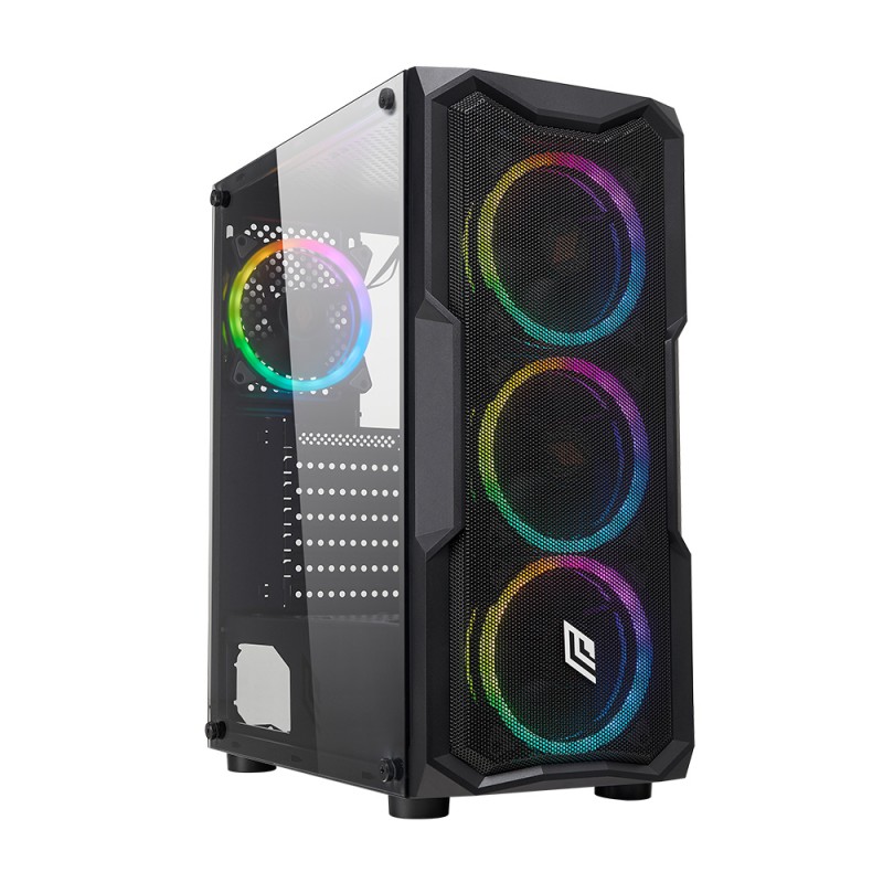 Case Atx Noua Smash S1 Black 0.45MM SPCC 3*USB3.0/2.0 4*Fan Dual Halo Rgb Rainbow Addressable Front Mesh Side Glass