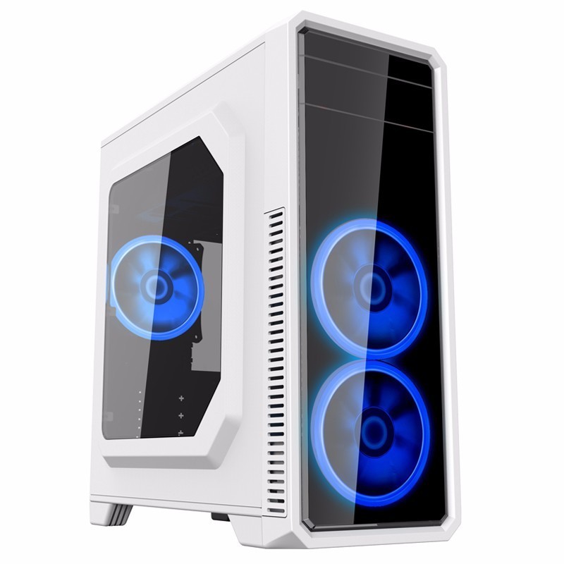 Case Atx GameMax Middle Tower G561 White 0.5MM SPCC 3*USB3.0/2.0 3*Fan 15 LED Blu Ring Side Half Plexiglass