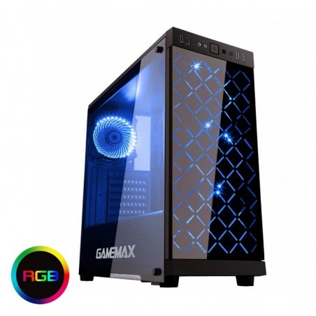 Case Atx GameMax Middle Tower Polaris Black 0.6mm SPCC 4*USB3.0/2.0 4*Fan 18 Led RGB Sync 4pin 12V Side Glass