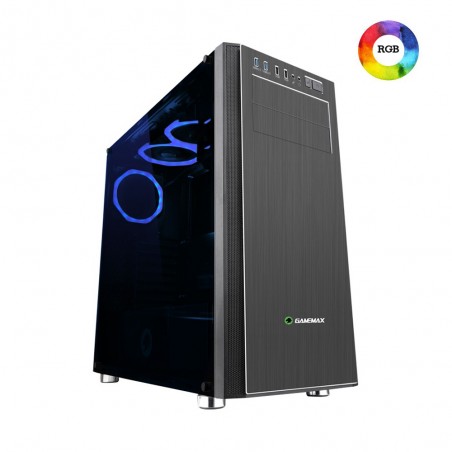 Case Atx Full Tower GameMax Vanguard VR Black 0.8MM SPCC 4*USB3.0/2.0 3*Fan RGB Halo Pannello Laterale Full Plexiglass