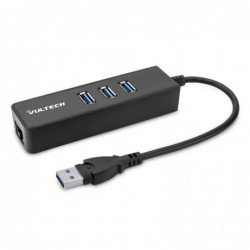 Hub 3 Porte USB Vultech HRJ-03USB3 USB 3.0 5 Gbps e Porta RJ45 Gigabit