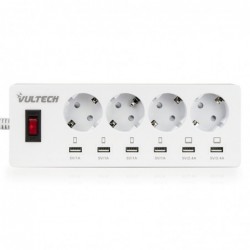 Multipresa Vultech MU-04 4 Posti Schuko + 6 Porte USB Con Tasto ON/OFF - Fast Charge