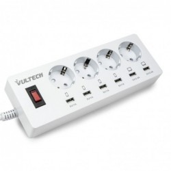 Multipresa Vultech MU-04 4 Posti Schuko + 6 Porte USB Con Tasto ON/OFF - Fast Charge