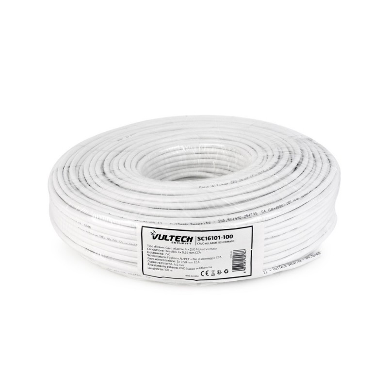 Cavo Allarme VulTech Security SC16101-100 4 Cavi + 2 Alimentazione 100m Bianco Plastica PVC